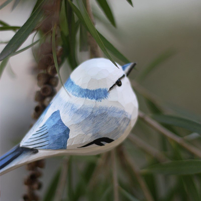 Azure tit Bird Figurine Hand Carved Decor - PAINTED BIRD SHOP