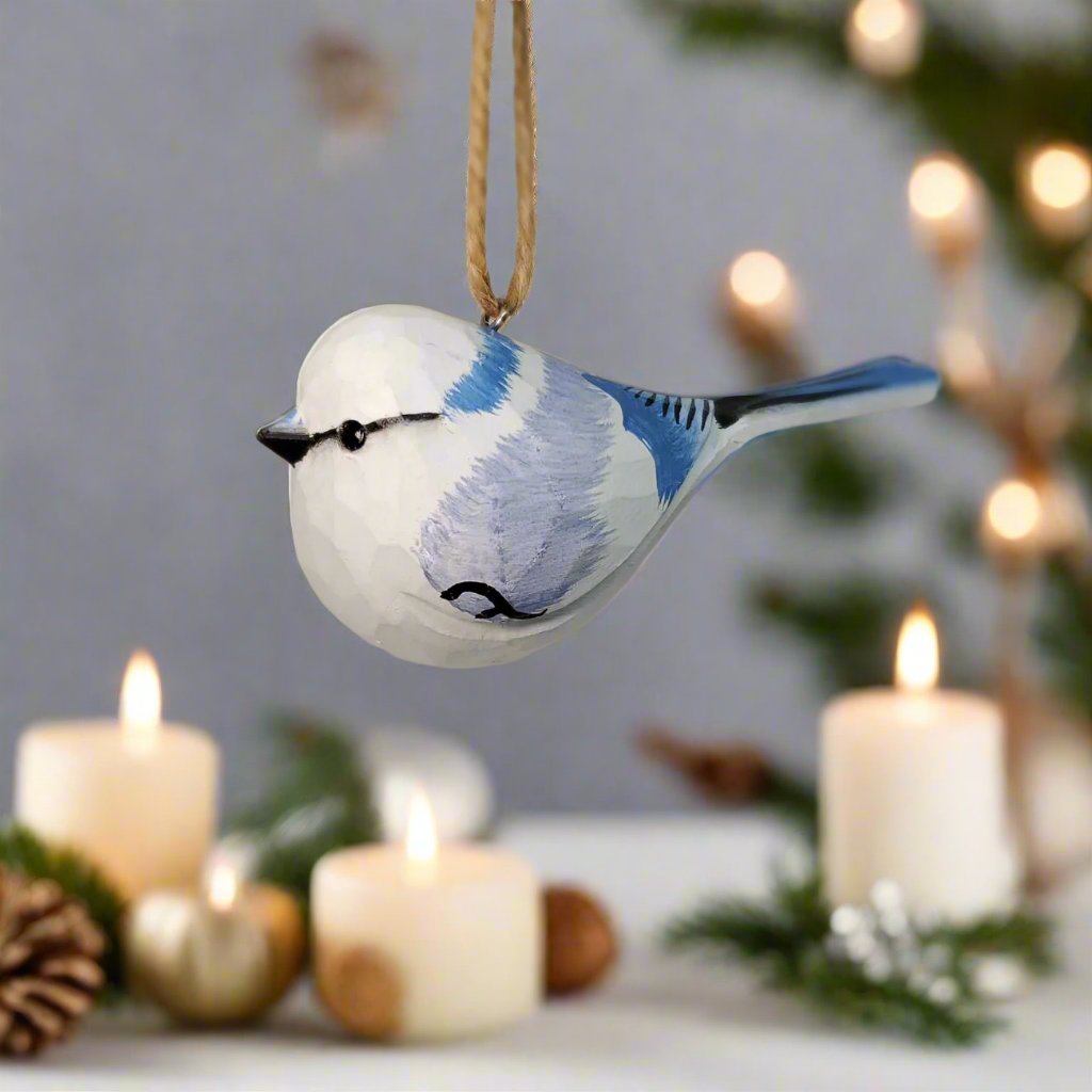 Azure tit Carved and Painted Wooden Bird Ornaments - PAINTED BIRD SHOP