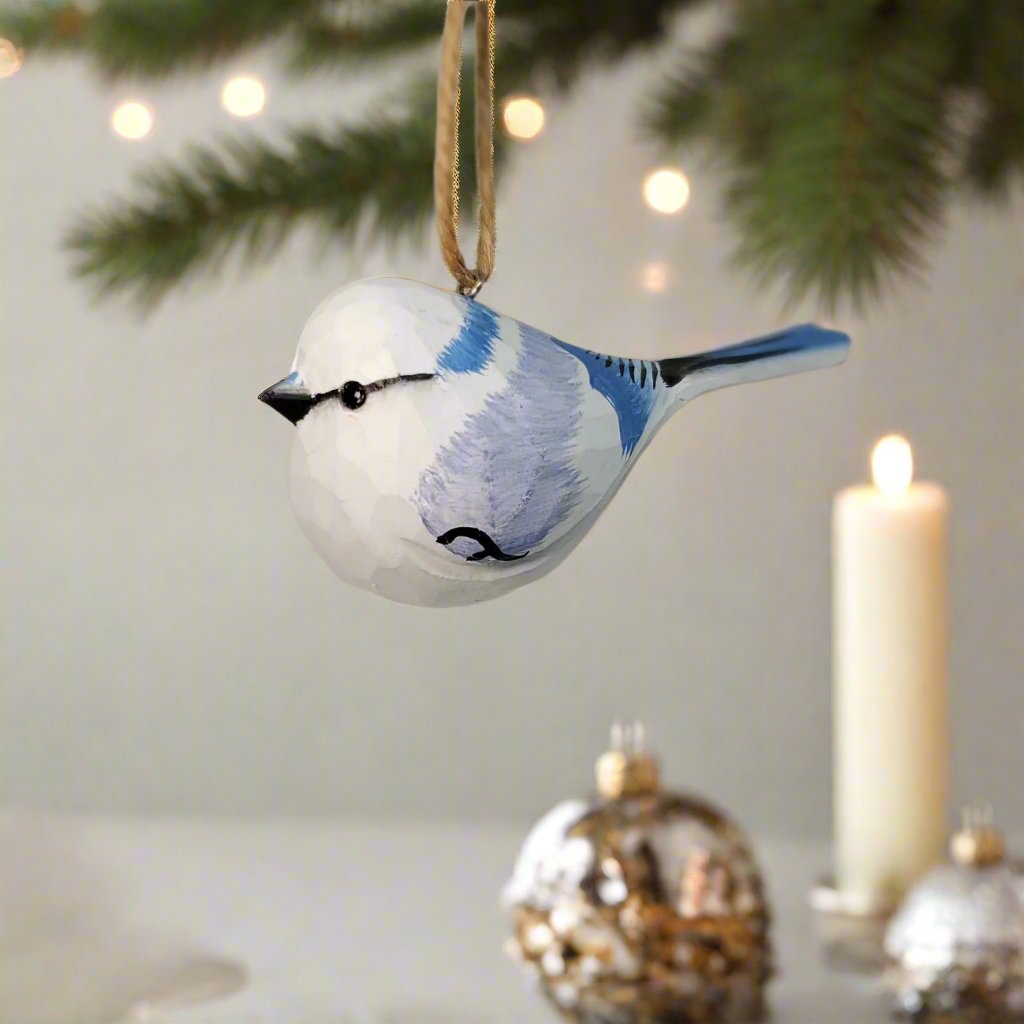 Azure tit Carved and Painted Wooden Bird Ornaments - PAINTED BIRD SHOP