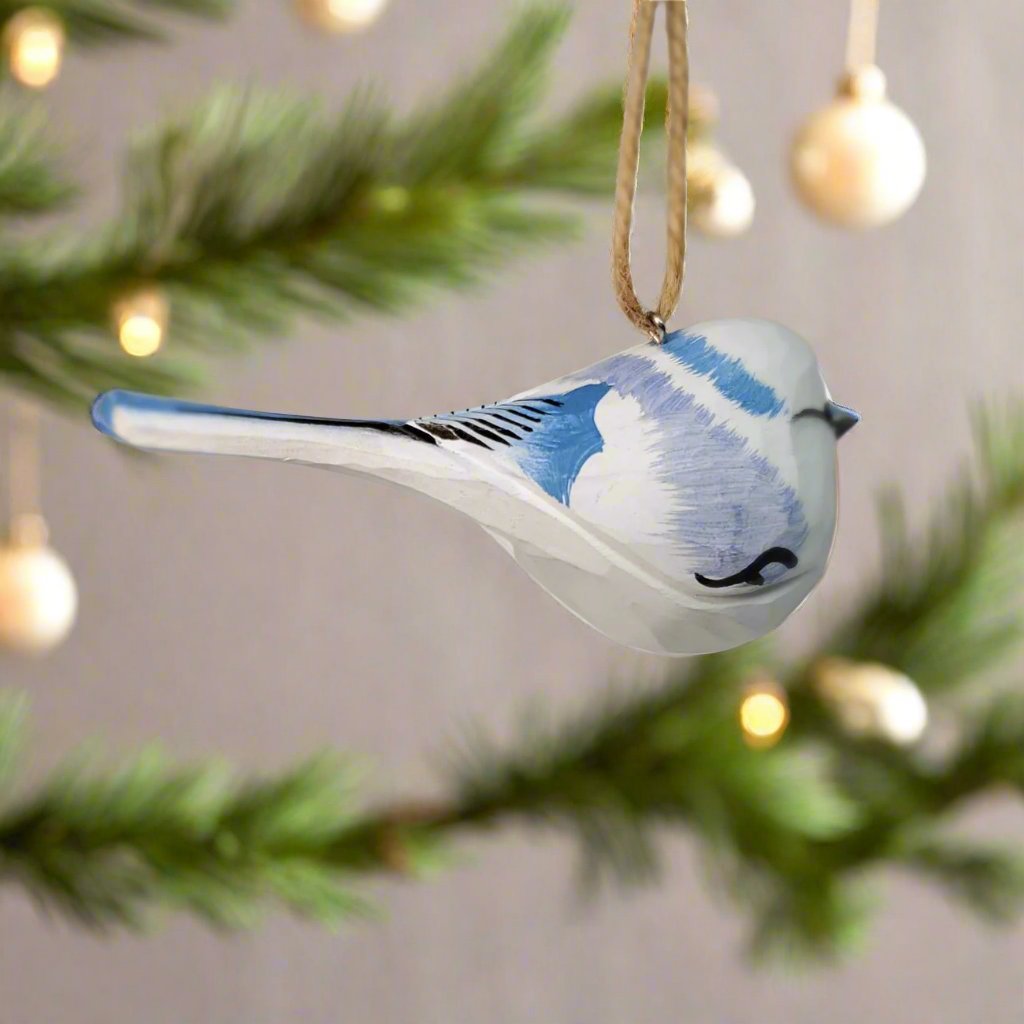 Azure tit Carved and Painted Wooden Bird Ornaments - PAINTED BIRD SHOP