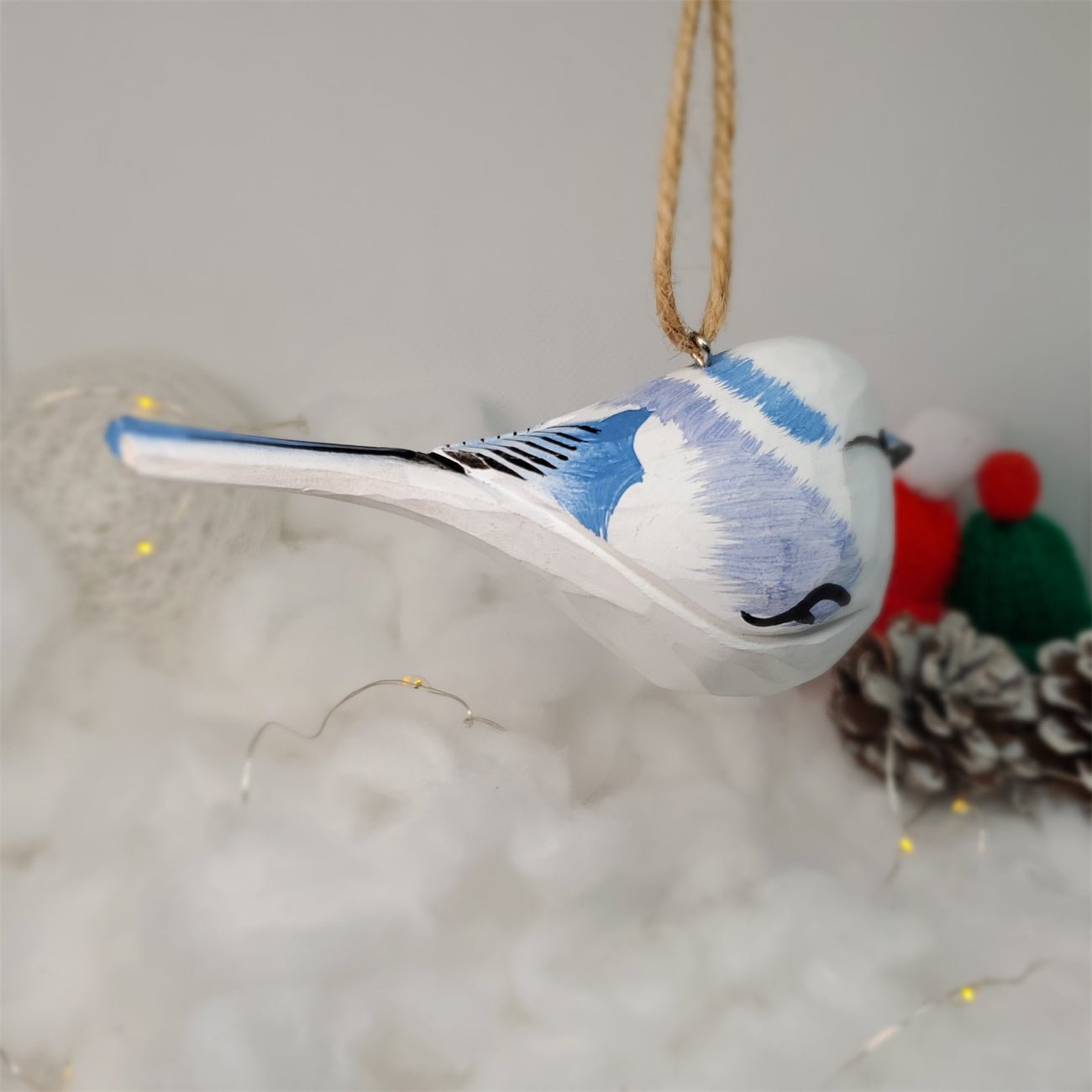 Azure tit Carved and Painted Wooden Bird Ornaments - PAINTED BIRD SHOP