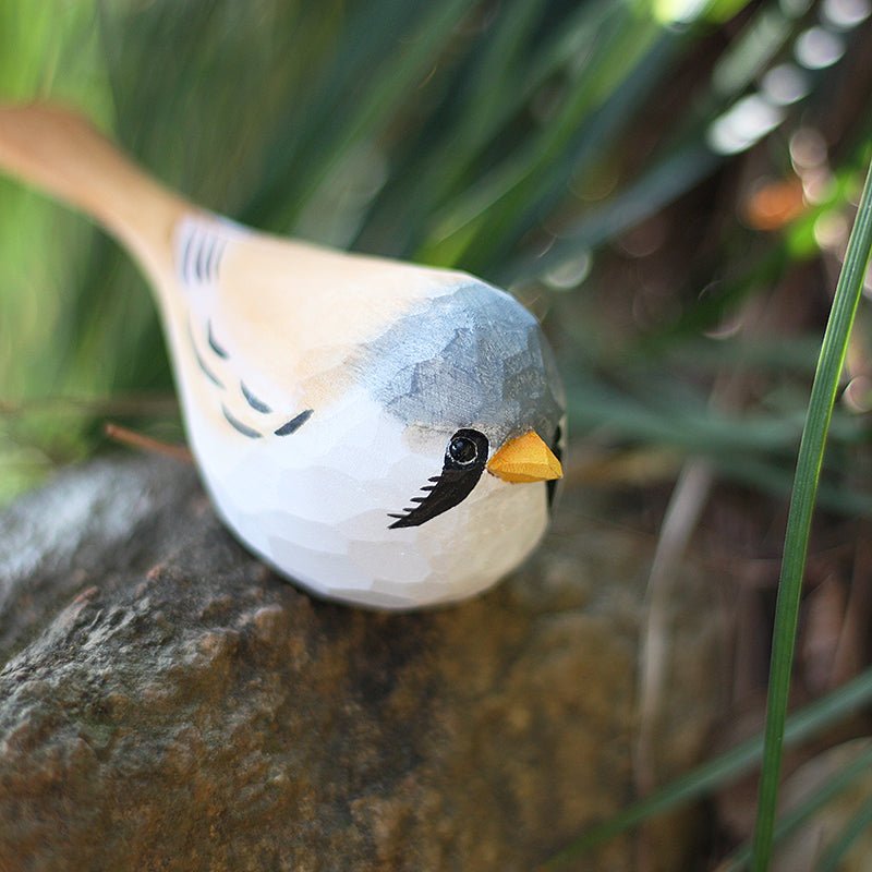 Bearded Tit Bird Figurine Hand Carved Decor - PAINTED BIRD SHOP