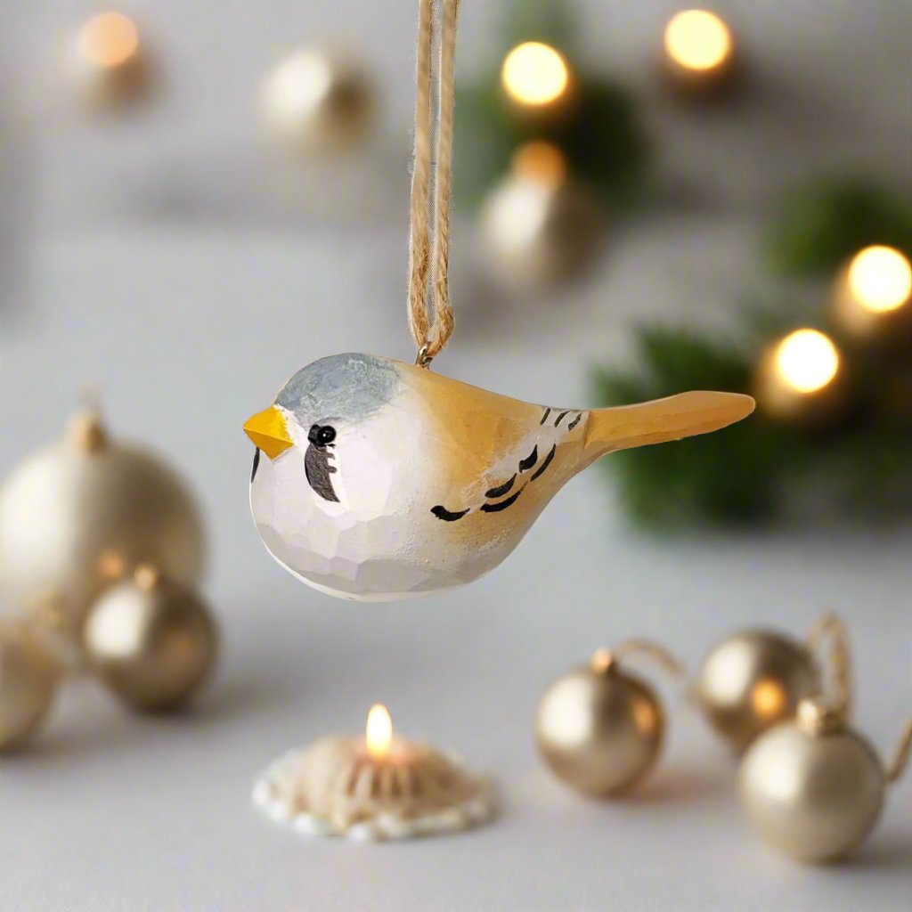 Bearded Tit Carved and Painted Wooden Bird Ornaments - PAINTED BIRD SHOP