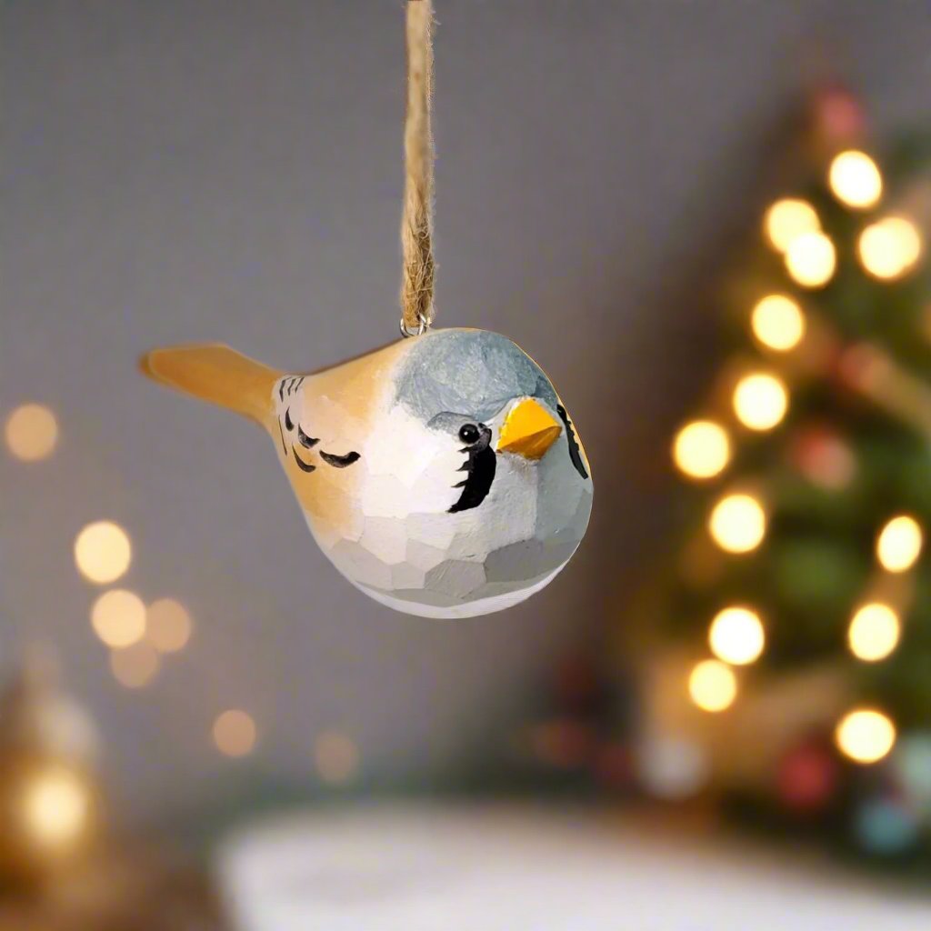 Bearded Tit Carved and Painted Wooden Bird Ornaments - PAINTED BIRD SHOP