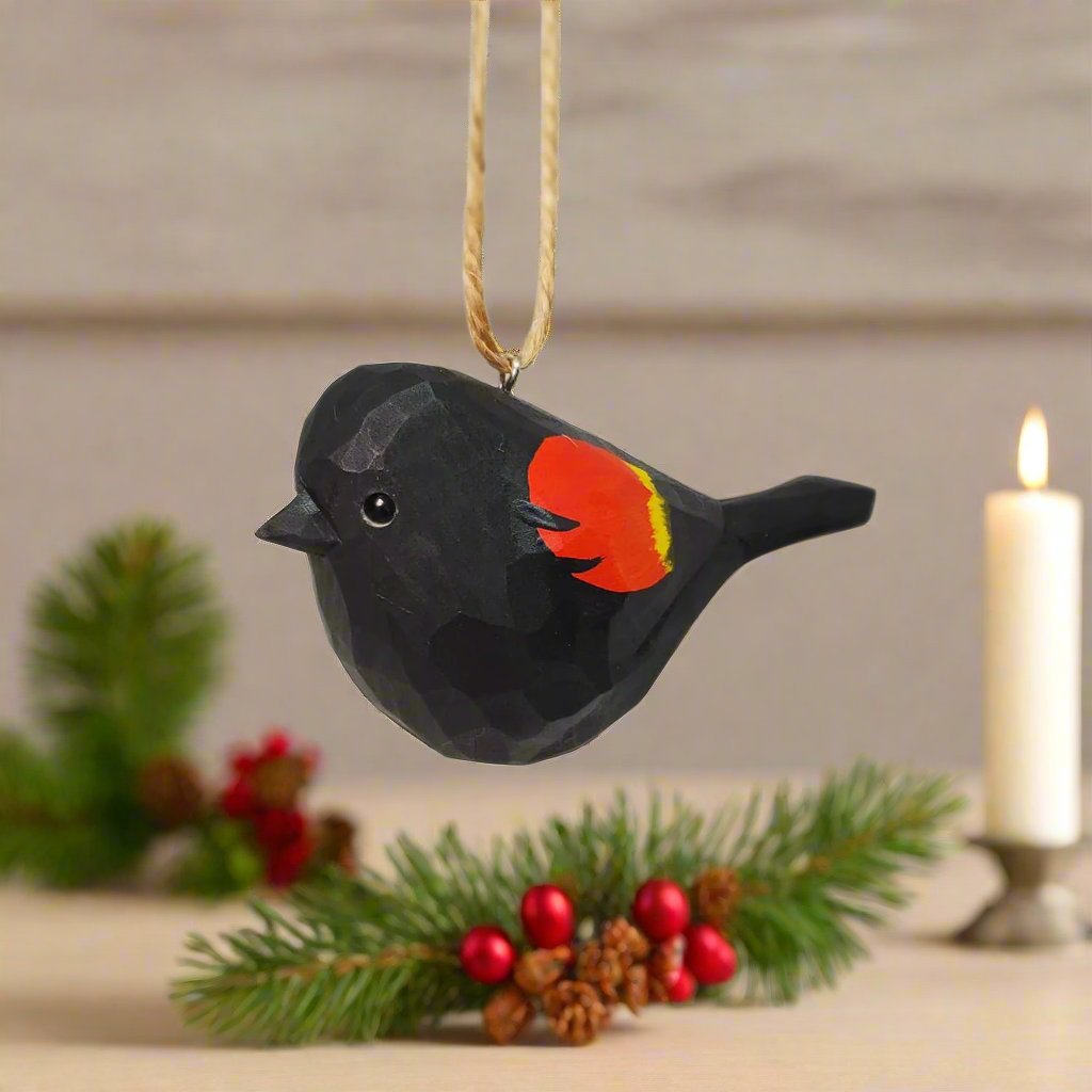 Blackbird Carved and Painted Wooden Bird Ornaments - PAINTED BIRD SHOP