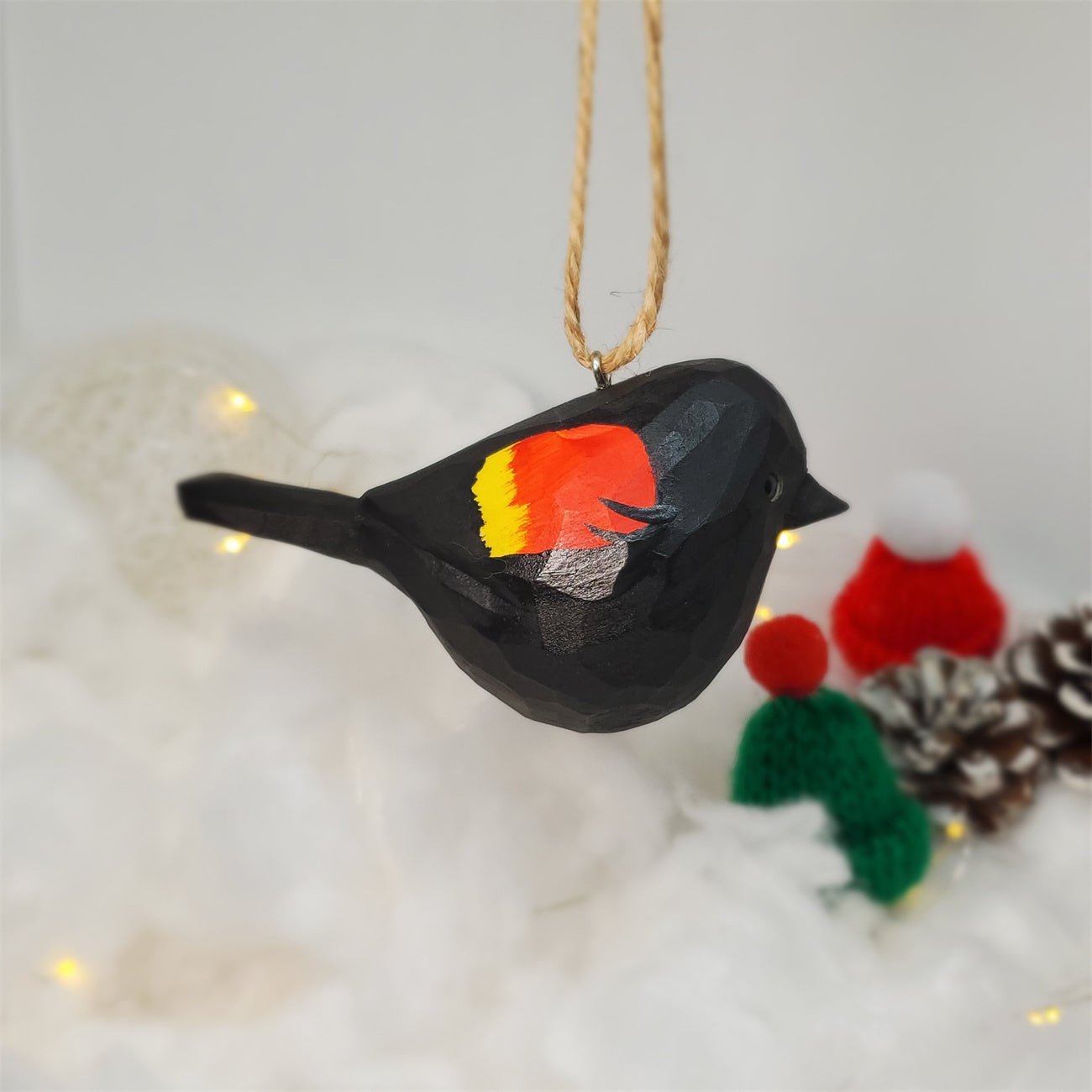 Blackbird Carved and Painted Wooden Bird Ornaments - PAINTED BIRD SHOP