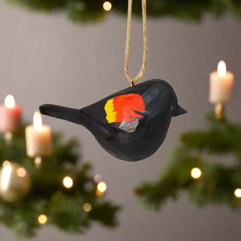 Blackbird Carved and Painted Wooden Bird Ornaments - PAINTED BIRD SHOP