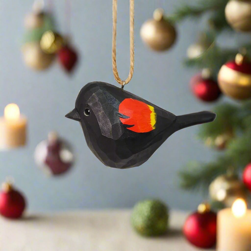 Blackbird Carved and Painted Wooden Bird Ornaments - PAINTED BIRD SHOP