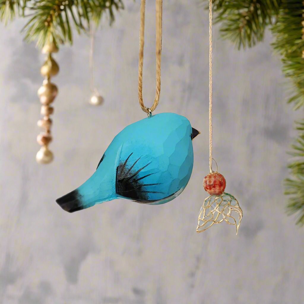 BlueBird-B Carved and Painted Wooden Bird Ornaments - PAINTED BIRD SHOP