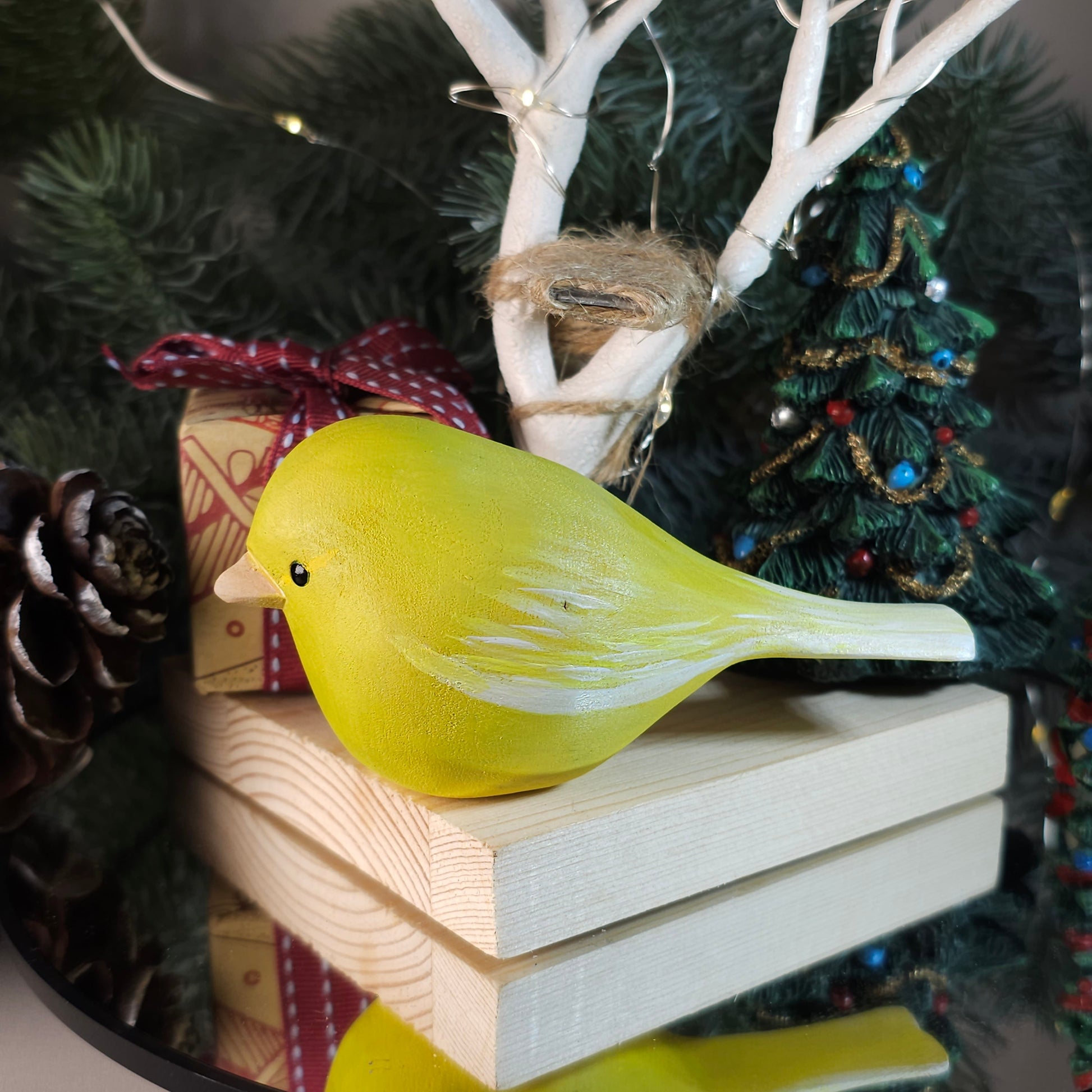 Canary Hand-Carved & Hand-Painted Wooden Birds Figurine - PAINTED BIRD SHOP