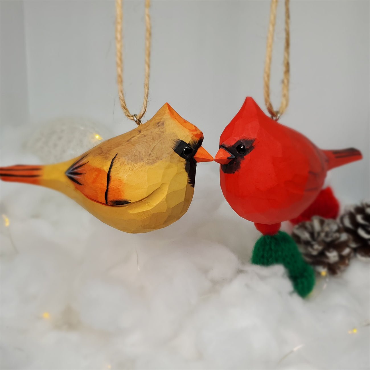 Cardinal Bird Ornaments Carved and Painted Wooden Bird Hanging - PAINTED BIRD SHOP