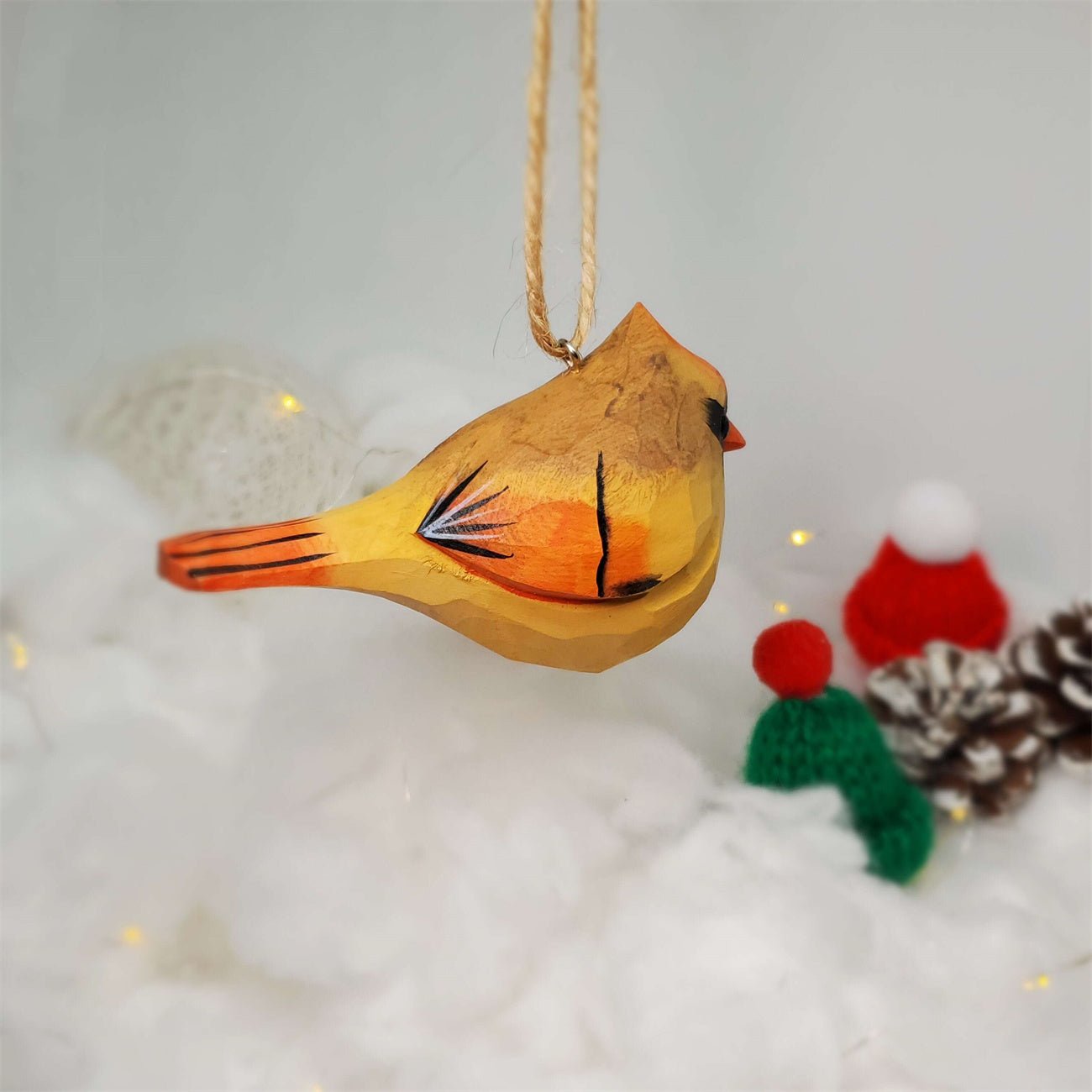 Cardinal Bird Ornaments Carved and Painted Wooden Bird Hanging - PAINTED BIRD SHOP