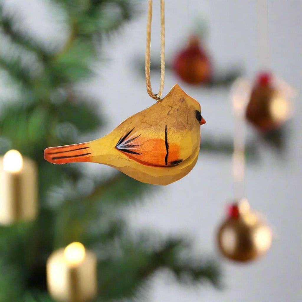 Cardinal Bird Ornaments Carved and Painted Wooden Bird Hanging - PAINTED BIRD SHOP