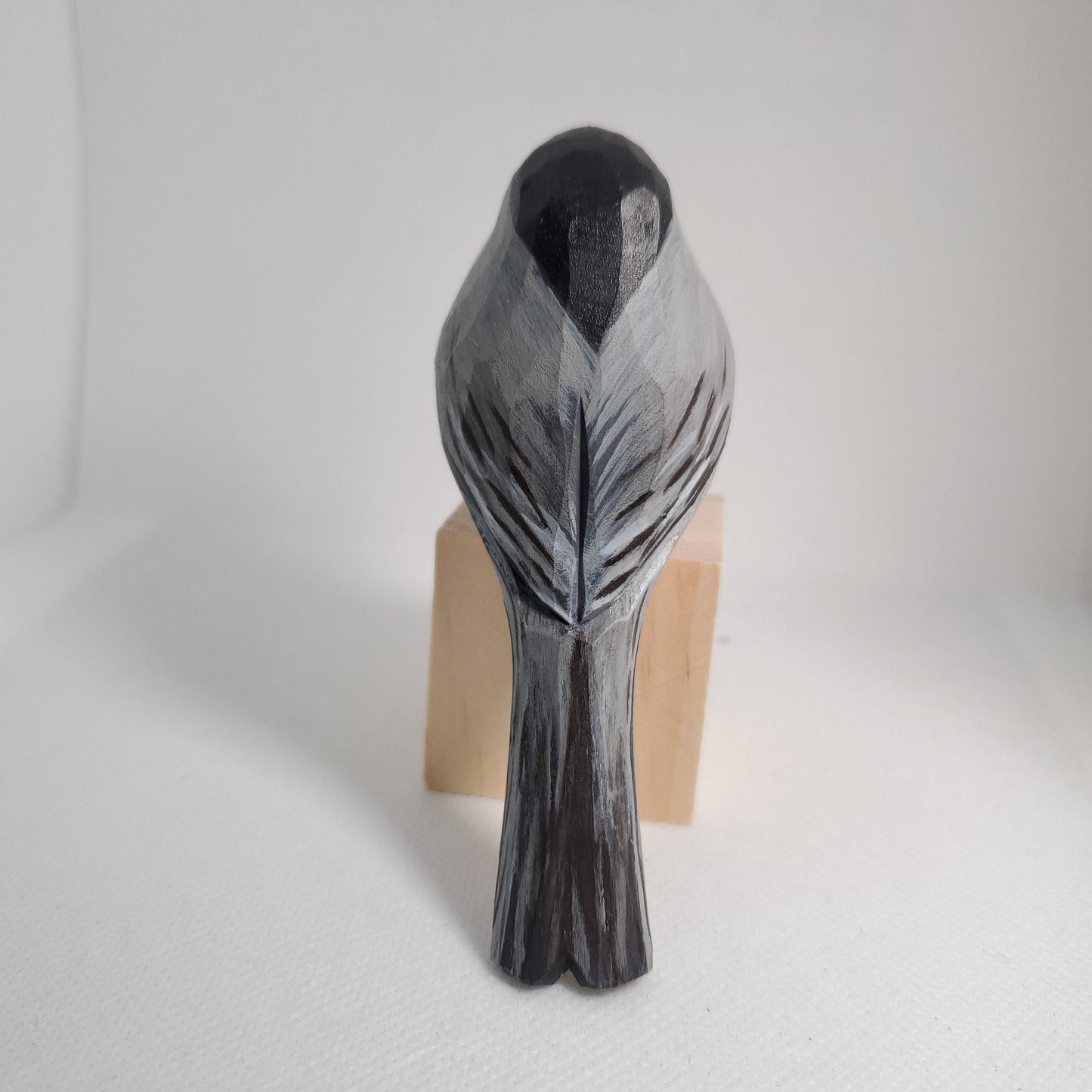 Catbird Figurine Hand Carved Painted Wooden Decor - PAINTED BIRD SHOP