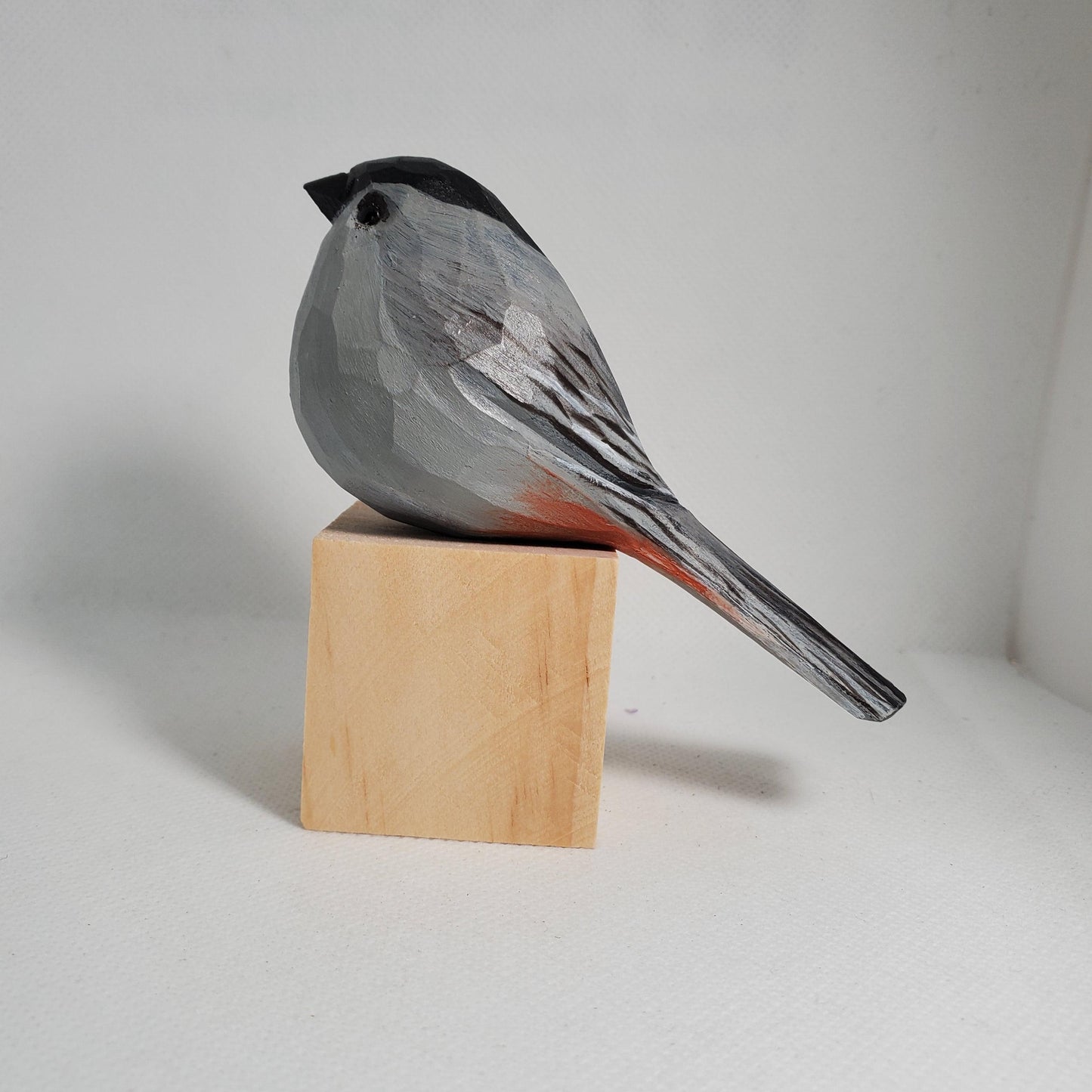 Catbird Figurine Hand Carved Painted Wooden Decor - PAINTED BIRD SHOP