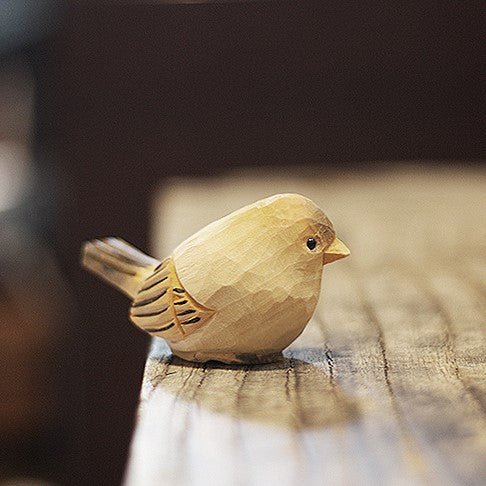 Chubby Bird Figurine Hand Carved Painted Wooden Decor - PAINTED BIRD SHOP