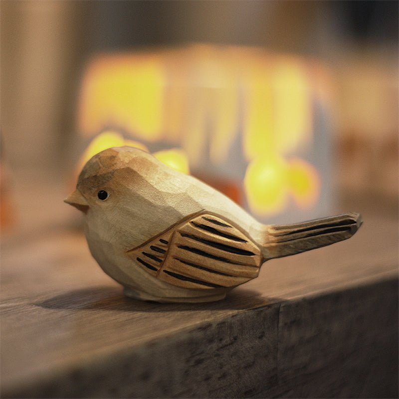 Chubby Bird Figurine Hand Carved Painted Wooden Decor - PAINTED BIRD SHOP