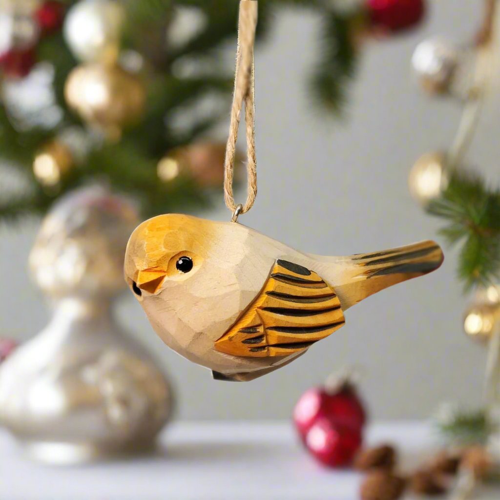 Chubby Carved and Painted Wooden Bird Ornaments - PAINTED BIRD SHOP