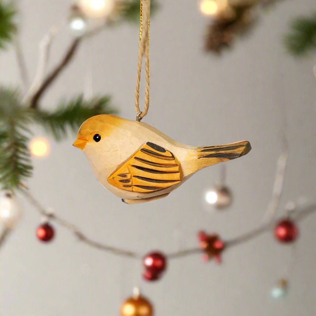 Chubby Carved and Painted Wooden Bird Ornaments - PAINTED BIRD SHOP