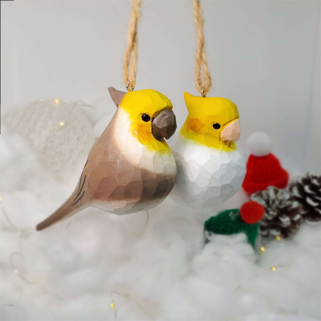 Cockatiel Carved and Painted Wooden Bird Ornaments - PAINTED BIRD SHOP
