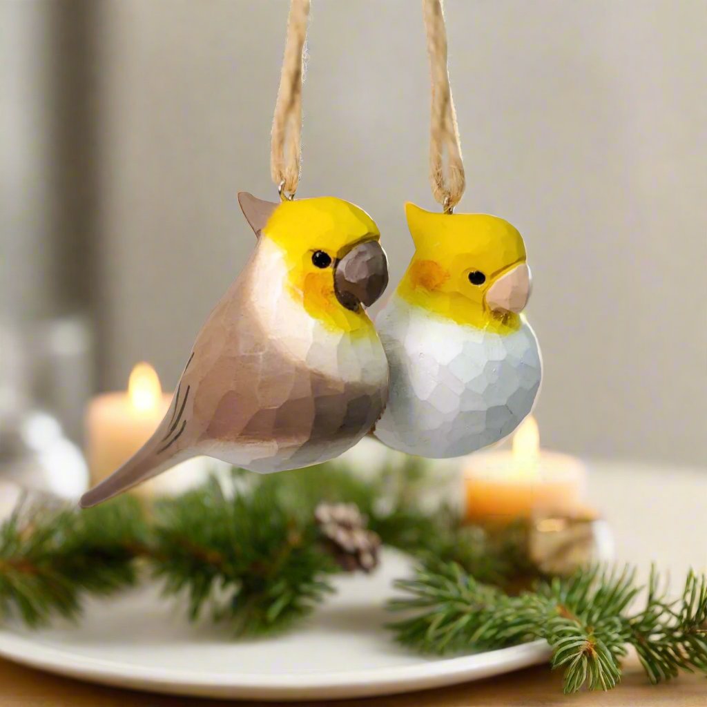 Cockatiel Carved and Painted Wooden Bird Ornaments - PAINTED BIRD SHOP