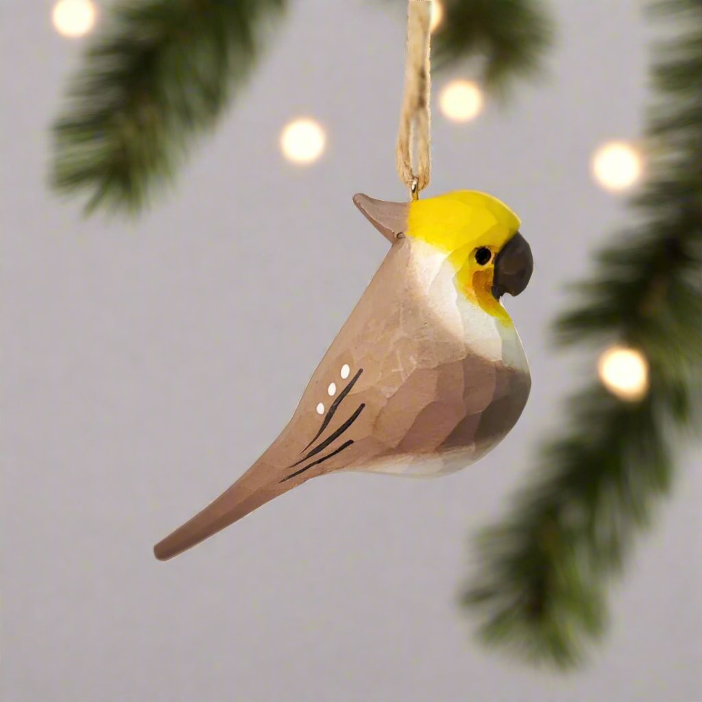 Cockatiel Carved and Painted Wooden Bird Ornaments - PAINTED BIRD SHOP