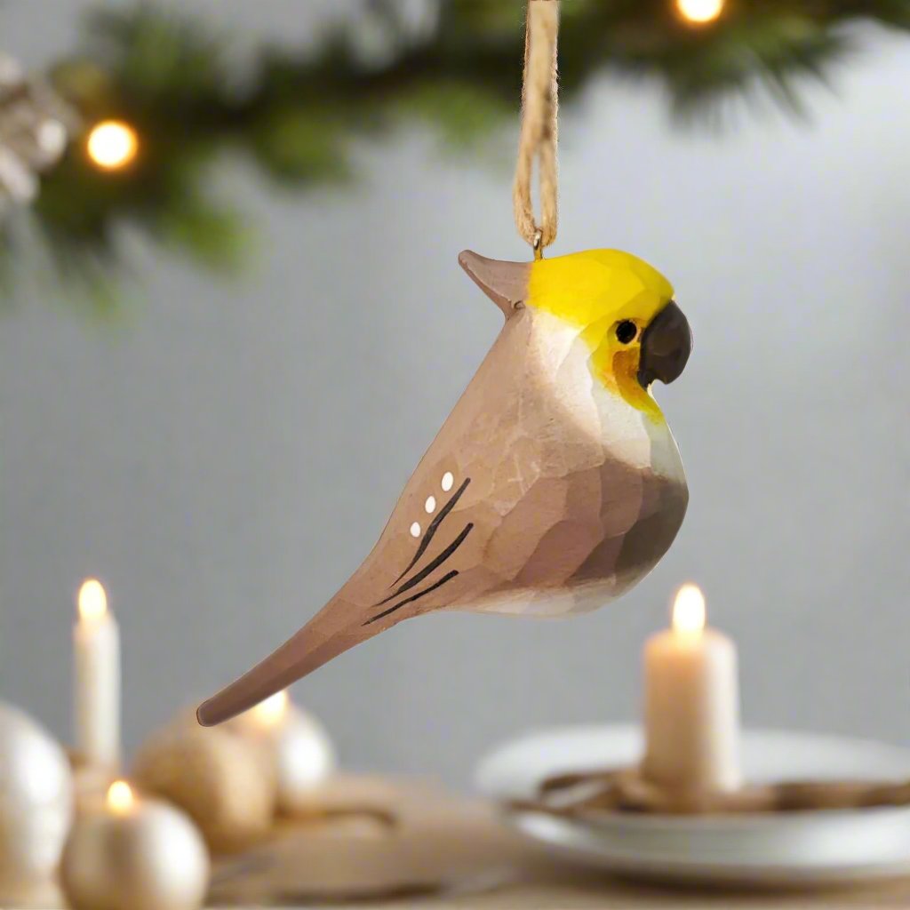 Cockatiel Carved and Painted Wooden Bird Ornaments - PAINTED BIRD SHOP