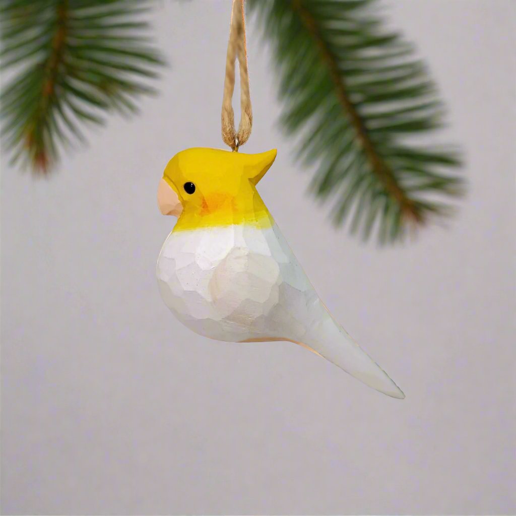 Cockatiel Carved and Painted Wooden Bird Ornaments - PAINTED BIRD SHOP