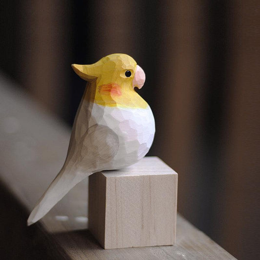 Cockatiel Figurine Hand Carved Painted Wooden Decor - PAINTED BIRD SHOP