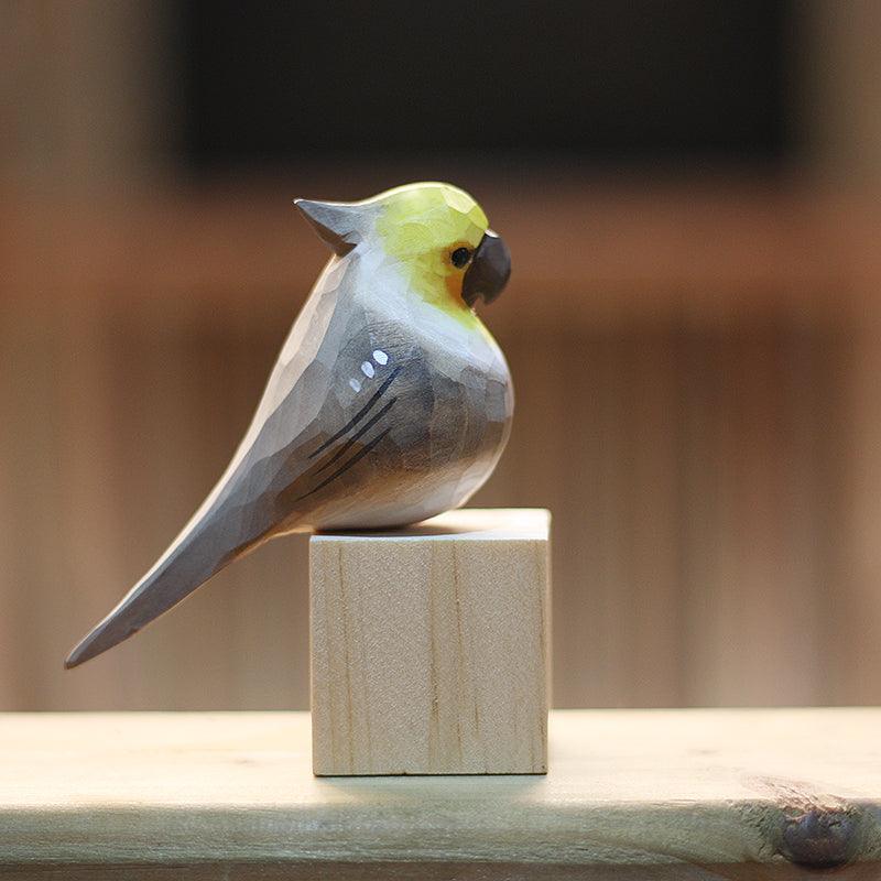 Cockatiel Figurine Hand Carved Painted Wooden Decor - PAINTED BIRD SHOP